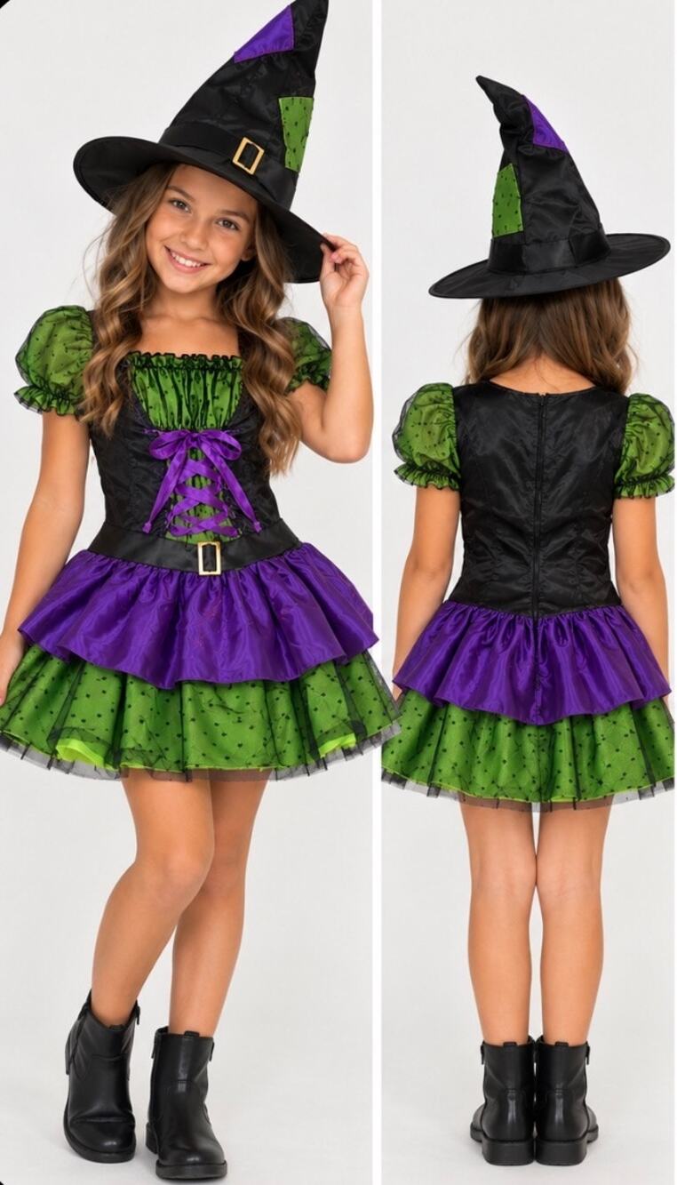 Leg Avenue Hocus Pocus Witch Costume Jr S/M 10-12 Dress Hat Halloween